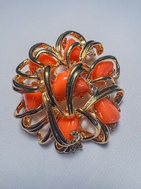 Signed Joan Rivers Jewelry Coral Spray Brooch